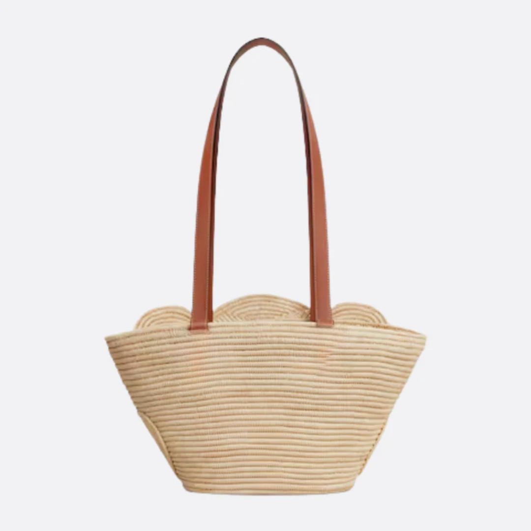 Tasche Cln Classic Kleiner Korb mit Geflochtenem Besatz aus Raffia & Kalbsleder