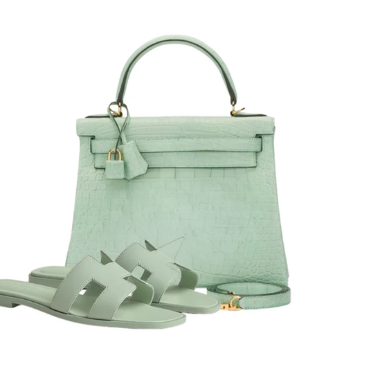Tasche Kly 28 Vert Alligator & Sandalen Grün – Hms