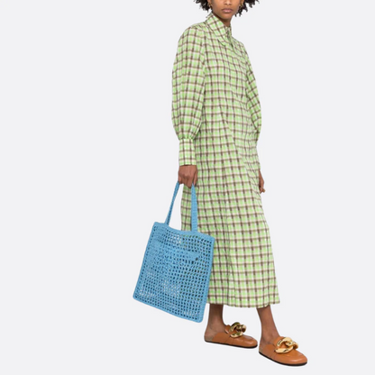 Tasche Prd Shopper aus Raffia mit Geflochtenem Logo – Blau