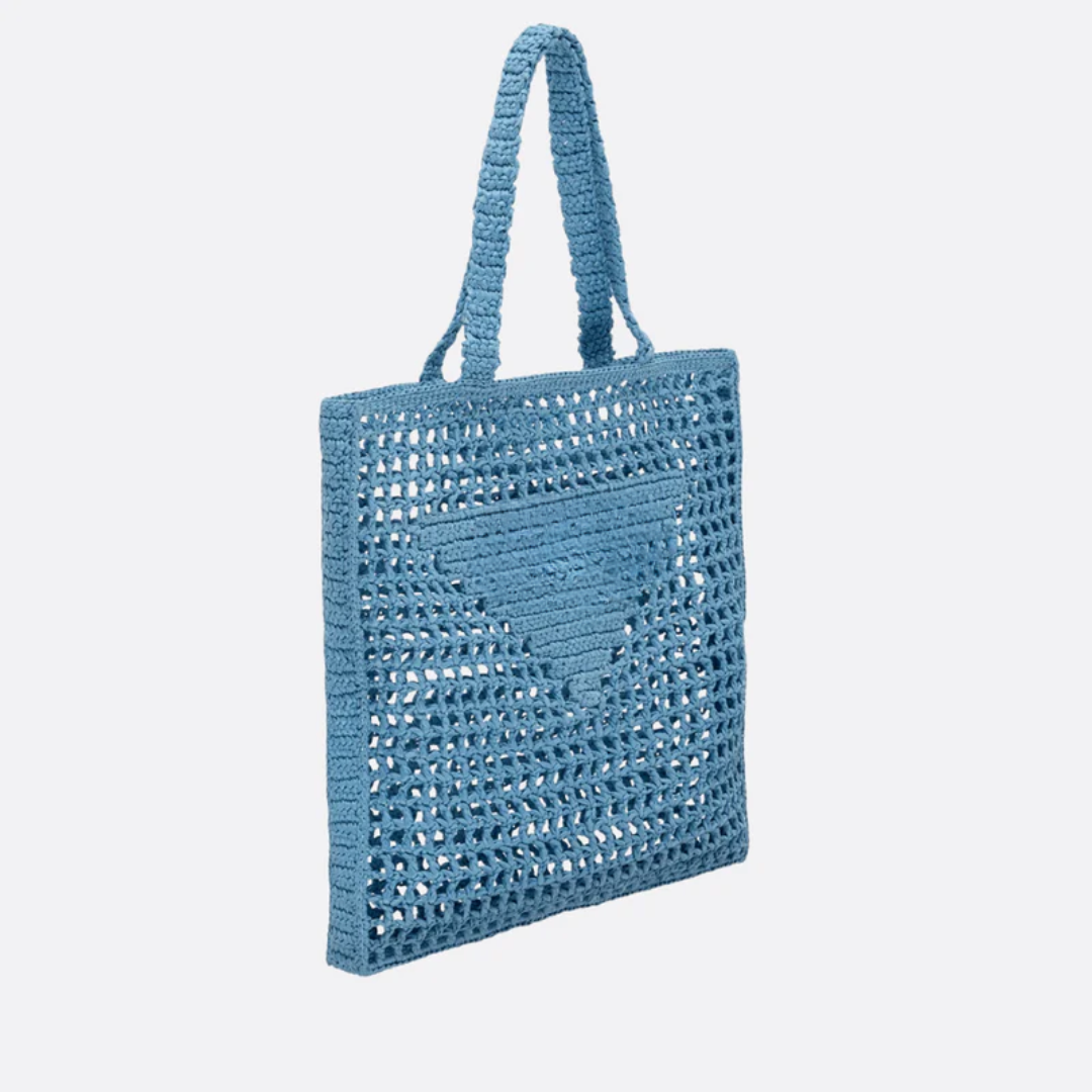 Tasche Prd Shopper aus Raffia mit Geflochtenem Logo – Blau