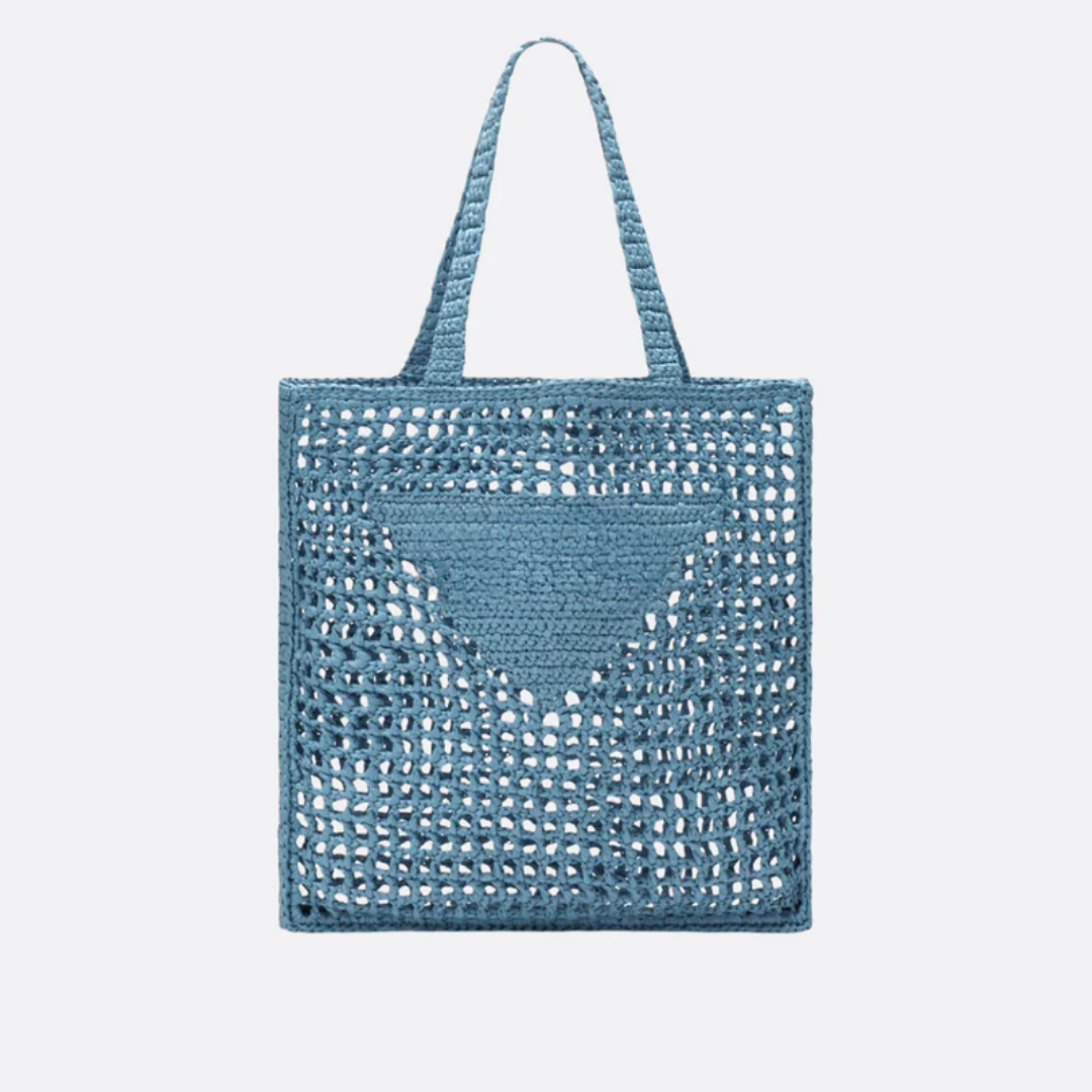 Tasche Prd Shopper aus Raffia mit Geflochtenem Logo – Blau