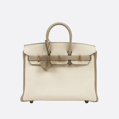 Tasche 25 Brk HSS Cr / GryTr aus Tg-Leder mit gebürsteten Goldbeschlägen