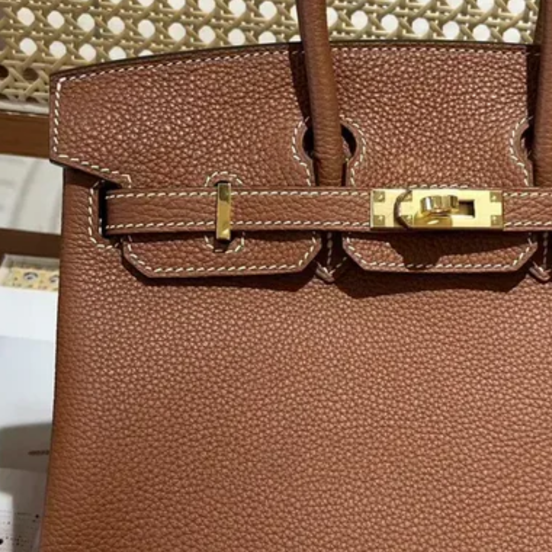 Tasche 25 Brk HSS Cr / GryTr aus Tg-Leder mit gebürsteten Goldbeschlägen