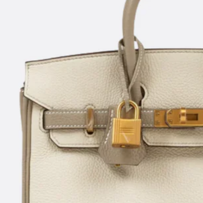 Tasche 25 Brk HSS Cr / GryTr aus Tg-Leder mit gebürsteten Goldbeschlägen