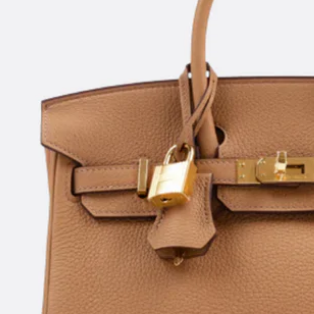 Tasche 25 Brk HSS Cr / GryTr aus Tg-Leder mit gebürsteten Goldbeschlägen