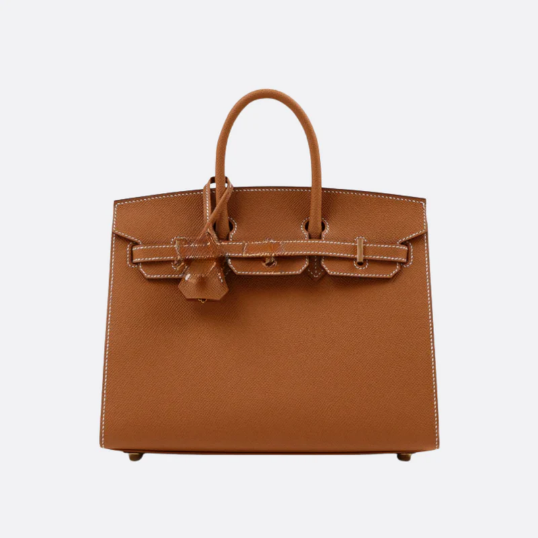 Tasche 25 Brk HSS Cr / GryTr aus Tg-Leder mit gebürsteten Goldbeschlägen