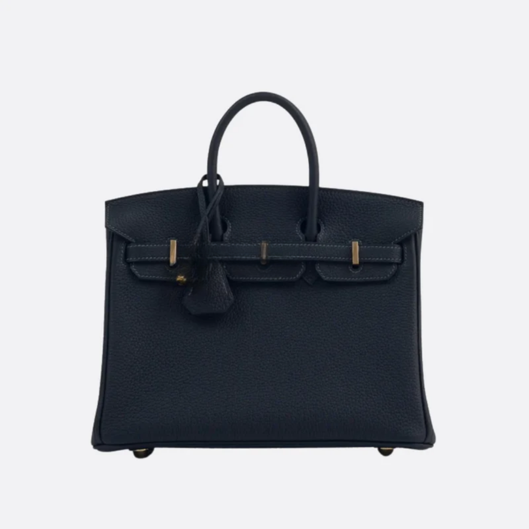 Tasche 25 Brk HSS Cr / GryTr aus Tg-Leder mit gebürsteten Goldbeschlägen