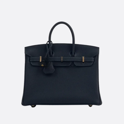 Tasche 25 Brk HSS Cr / GryTr aus Tg-Leder mit gebürsteten Goldbeschlägen