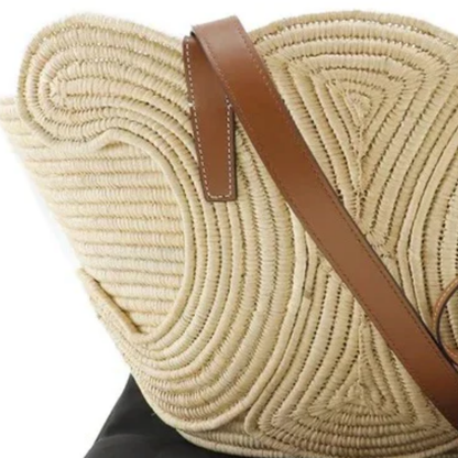 Tasche Cln Classic Kleiner Korb mit Geflochtenem Besatz aus Raffia & Kalbsleder