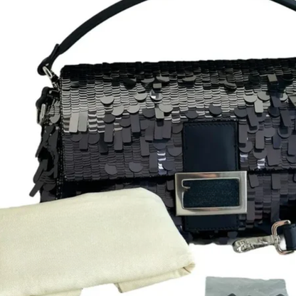 Tasche Blau Pailletten & Leder – Fnd Bgtt