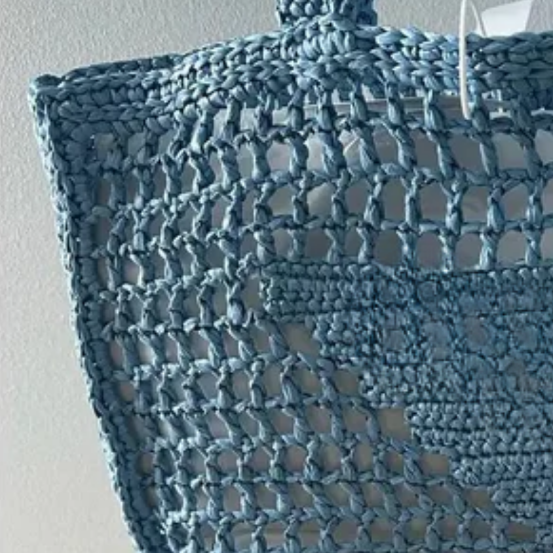 Tasche Prd Shopper aus Raffia mit Geflochtenem Logo – Blau